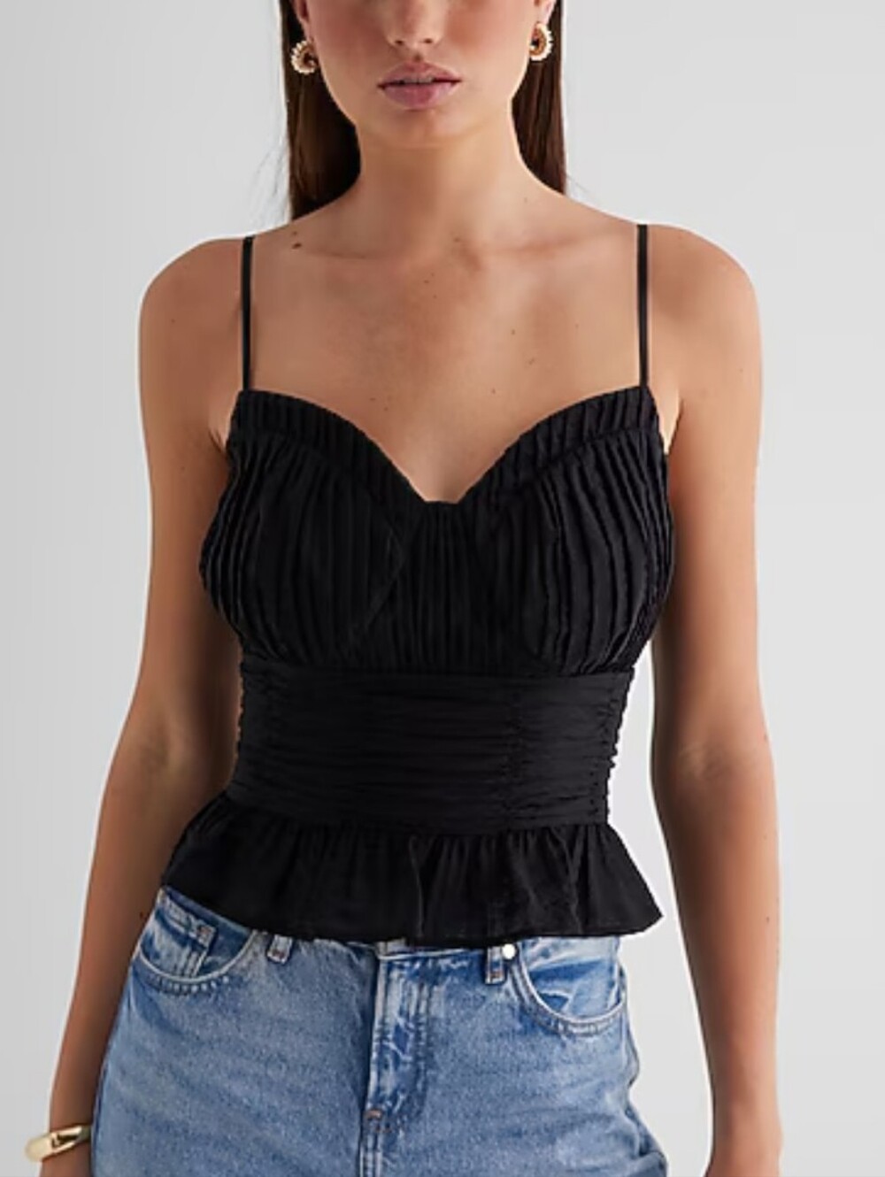 Express Black Ruched Sweetheart Peplum Cami Top SZ M Black